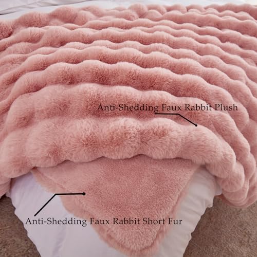 BENVWE Faux Fur Throw Blanket for Couch Bed - Fluffy Soft Thick Bubble Blanket for Living Room Home Decor - Mothers Day Birthday Gifts for Women, Dusty Pink, 63" x 80" - Image 5