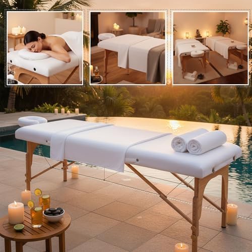 Oudain 4 Sets 3 Piece Soft Microfiber Massage Table Sheets Set Bulk Includes Massage Flat Sheet and Fitted Sheet and Face Rest Cover(White) - Image 6