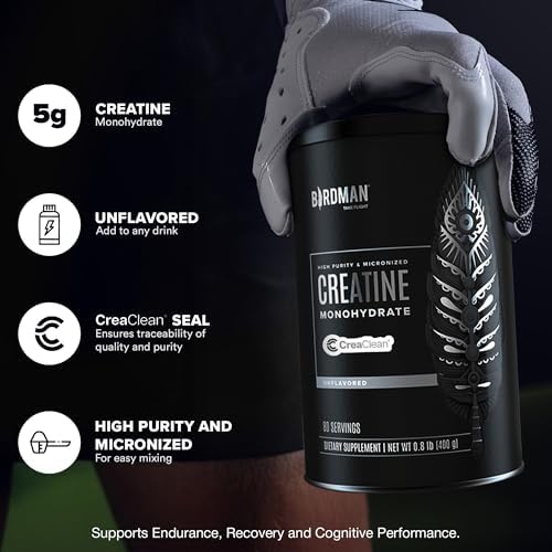BIRDMAN Micronized Creatine Monohydrate Powder, Muscle Recovery, Caffeine Free, Creatine Pre Workout, Vegan, Post Workout, Gluten Free, Sugar Free | 80 Servings (5 Grams Each) | 0.8lb - Image 3