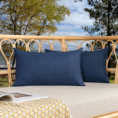 Kevin Textile Outdoor Waterproof 12”x20” Lumbar Pillow Covers 2 Pack, Blue by KevinTextile