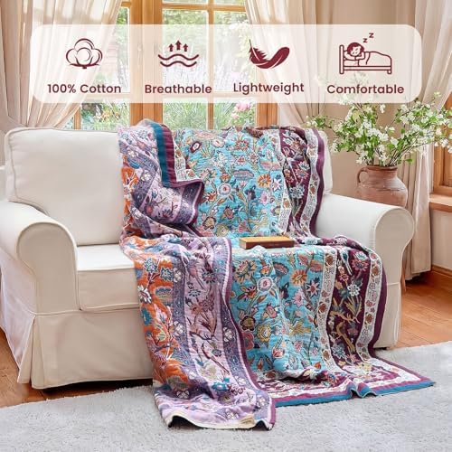 MSGKV Boho Throw Blanket 60"x80" Summer Cotton Birds Floral Blanket for Bed - Image 2