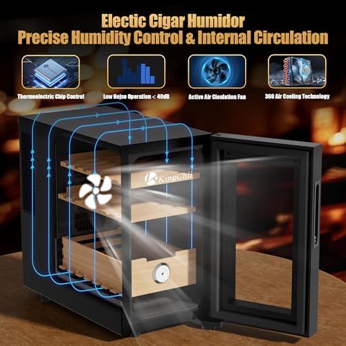 KingChii 23L Cigar Cooler Humidor with Cooling Control System, Electronic Cigar Cabinet Spanish Cedar Shelves & Digital Hygrometer, Father DayGifts for Men (3 Layers 150 Capacity) - Image 4