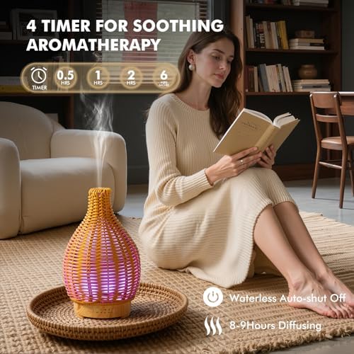 Essential Oil Diffuser Diffuser -Aromatherapy Diffuser for Essential Oils with Timer and 7 Colors LED Light Ultrasonic Diffuser with Auto Shut-Off, Home Office Decor&Gift（Handwoven） - Image 3