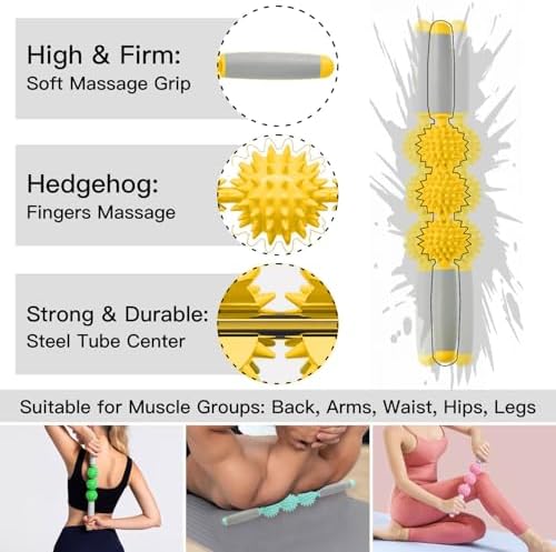 Cellulite Massager, Fascia Blaster for Cellulite, Muscle Roller Stick Lymphatic Drainage Massager for Relif Body Sorness, Trigger Points, Sports Legs, Back Recovery, Luminous Yellow - Image 3