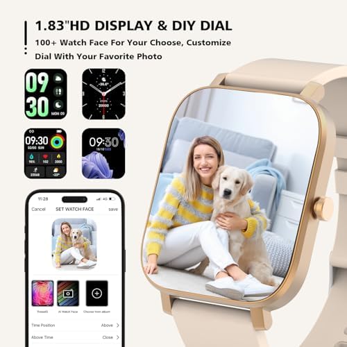 Smart Watch for Men Women SmartWatch 1.83" for iPhone Samsung Android Phone Compatible, Fitness Tracker Watch with Pedometer, Heart Rate/Sleep Monitor, Blood Oxygen, IP68 Waterproof (Gold) - Image 5