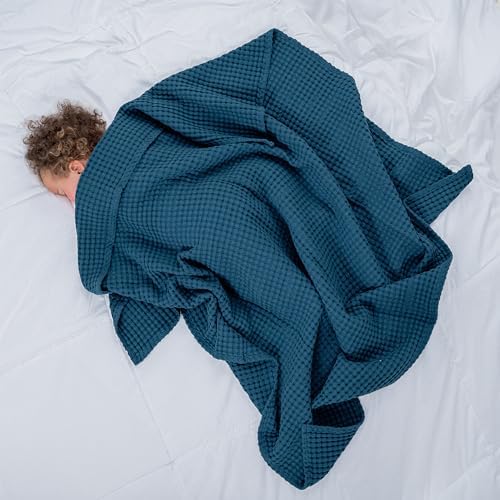 Comfy Cubs Waffle Weave Baby Blanket - 40” x 40” Cotton Blanket with Textured Design - Lightweight Swaddle for Bed, Crib, Stroller, or Couch - Soft and Cozy Cover for Toddlers, Boys & Girls - Neptune - Image 2