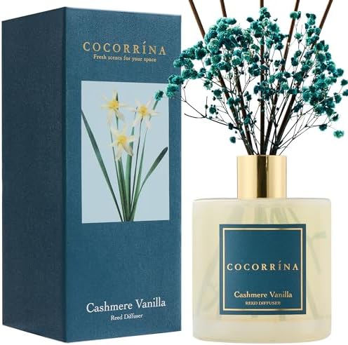 COCORRÍNA Reed Diffuser - Cashmere Vanilla 17 Fl.oz Reed Diffuser with 8 Sticks Scented Diffuser with Preserved Flowers for Bathroom Home Decor by COCORR%C3%8DNA