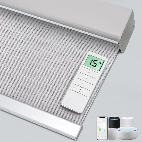Motorized 100% Blackout Roller Shades – Custom Smart Blinds with Remote Control, Rechargeable Battery or Plug-in Motor, Tuya WiFi Optional, Home & Office Automatic Window Shades (Dove Gray/CH9426) by Chshn