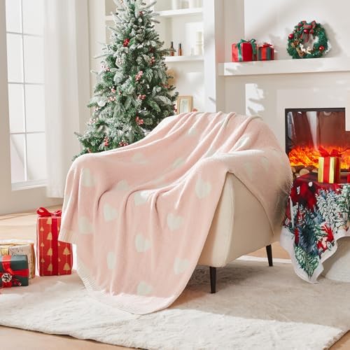 CozeCube Valentine's Day Love Heart Throw Blanket, Super Soft Romantic Fullfy Microfiber, Reversible Featival Blankets for Couch Bed Sofa, Warm Knit Christmas Decorative Gift Blankets, Pink 60"X80" by CozeCube