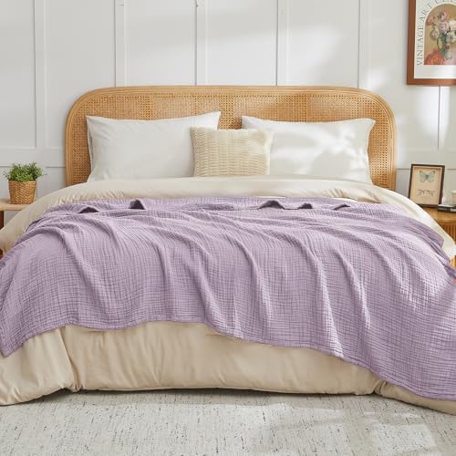 EMME Cotton Muslin Large Throw Blanket Couch Breathable Gauze Soft Lightweight Bed Blankets Adults (Heather Lavender, 50"x70") - Image 5