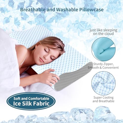 Cervical Pillow for Neck Pain Relief, Contour Memory Foam Pillows for Sleeping, Ergonomic Pillow Cooling Pillow Bed Pillow Neck Support for Side Back Stomach Sleepers (Blue & Grey) - Image 4