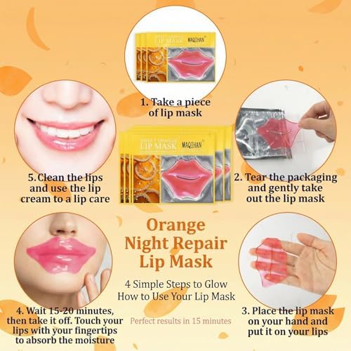 30PCS Moisturizing Lip Mask - Lip Patches for Spa Daily Labial Masks Skincare Hydrating to Reduce Wrinkles Dryness Anti-wrinkle Lightens (Orange) - Image 4