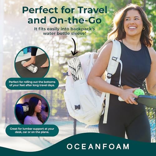 Oceanfoam Ripple Travel Foam Roller (11" x 3.35") Firm Mini Foam Roller for Physical Therapy, Deep Tissue Massage, Back Pain - High Density, Ergonomic Wave Textured - Yoga, Exercise (Black Marbled) - Image 4