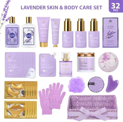 Gifts for Women, 32 Pcs Lavender Spa Gifts Basket, Hydrating Face Skin Care - Image 2