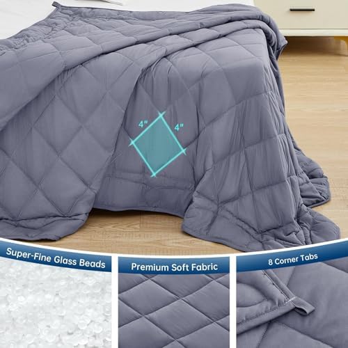 OMYSTYLE Weighted Blanket for Adults (15lbs, 48''x72'') - Twin Size Heavy Throw Blanket, Breathable and Cooling Microfiber Material with Premium Glass Bead for All Season Use, Machine Washable, Grey - Image 4