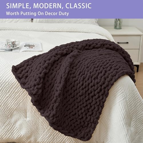 Bigacogo Chunky Knit Throw Blanket for Couch, 40x40 inches, Chocolate - Image 3