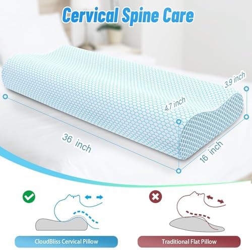 Neck Pillow for Sleeping, Ergonomic Cervical Bed Pillow, Blue King Size - Image 2