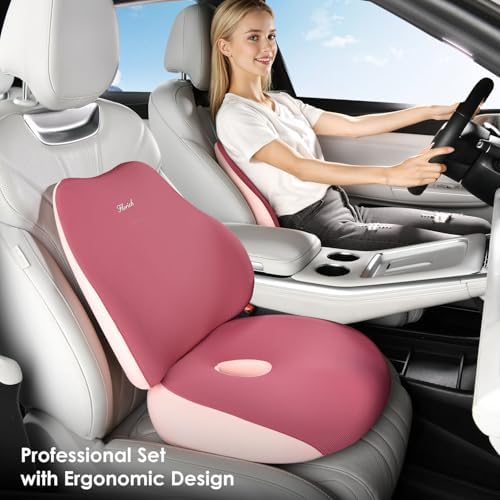 FLORICH Car Seat Cushion and Lumbar Support Pillow, Ergonomic Memory Foam Driving Seat Cushions for Back & Sciatica Pain Relief, Non-Slip Cushion for Car, Office, Truck, Wheelchair, Gaming Chair-Pink - Image 7