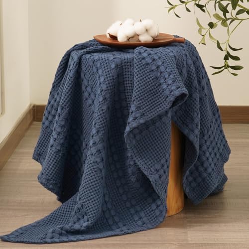 PHF Lightweight 100% Cotton Waffle Throw Blanket for Couch, Indigo - Image 6
