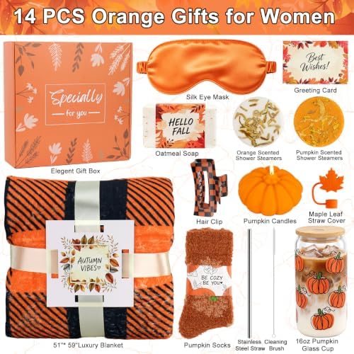 Fall Basket, Orange Pumpkin Spa Gifts for Women, Birthday Care Package - Image 2