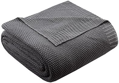 INK+IVY Bree Knit Throw Blanket for Bed, Sofa, and Couch, Lightweight, Breathable, Soft & Cozy Summer Blanket, Full/Queen (90 in x 90 in), Charcoal by INKIVY