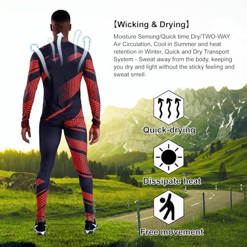 OEBLD Men's Workout Compression Clothes Long Sleeve Compression Shirts and Pants Thermal Base Layer Set - Image 3