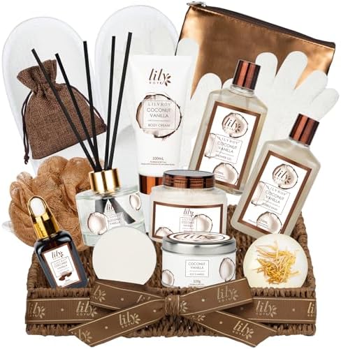 Coconut Vanilla Spa Gift Set, Complete Spa Gift Baskets for Women & Men by LILYROY