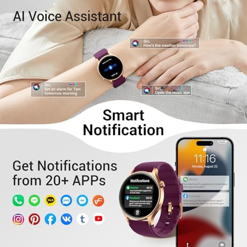 Fitpolo Smart Watch for Women,1.3" AMOLED Touchscreen Fitness Tracker, Make/Answer Calls, Heart Rate SpO2 Monitor,3ATM Waterproof,Sleep Activity Tracking Smartwatch for Android Phones iPhone (Purple) - Image 3