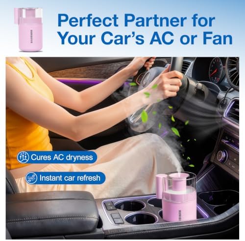 USB Mini Humidifier, Small Portable Desk Humidifier Cool Mist Personal Desktop Humidifiers for Cooling Home Office Car Travel Indoor (180ml, Pink) - Image 3
