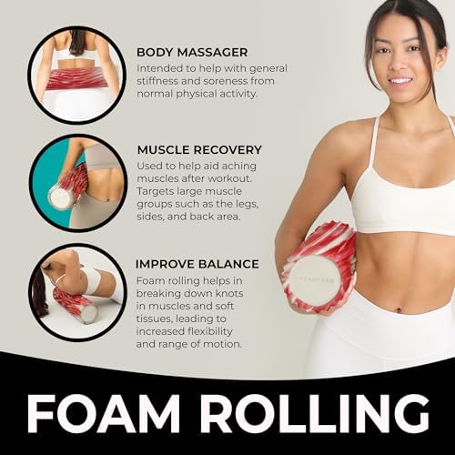 Oceanfoam Tidal Roller - Red Marbled - Muscle Massage Foam Roller for Back Pain & Stretching - Firm and Ergonomic Wide Wave Textured - Yoga, Athletics, & Wellness - Full Size, 20" x 5" - Image 4