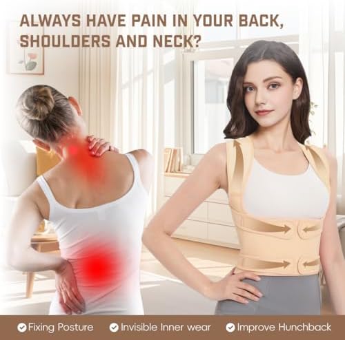 Back Brace Posture Corrector for Women & Men, Adjustable Shoulder Straightener with Full Back Support, Relief for Lower & Upper Back Pain, Hunchback & Scoliosis (Beige, Medium) - Image 2