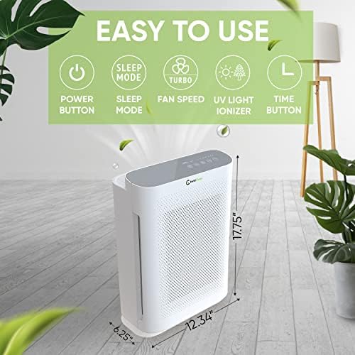 Air Purifier for Home Allergies & Pets | 4-in-1 H13 True HEPA Filter/Ionizer/Carbon + UV Light | Portable Air Purifiers for Large Room & Bedroom Odor Elimination - InvisiClean Aura II - Image 5