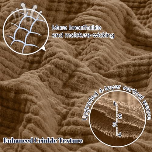 PHF 100% Cotton Muslin Blanket Queen Size 90"x90", 4-Layer Lightweight Gauze Throw, Breathable Cloud-Soft Minimalist Blanket for Bed, Couch, Camping & Baby, Coco Brown, Ideal Gift - Image 3