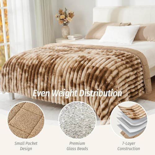 Fleece Weighted Blanket for Adults 48" x 72" 12lbs Soft Blankets, Khaki - Image 5