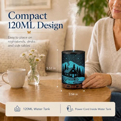 Essential Oil Diffuser, 120 ml Aromatherapy Diffuser with 7 Color Lights, Auto Shut-Off and 4 Timer Settings, Ultrasonic Cool Mist Diffuser for Home Room Office (Winter Cabin) - Image 2