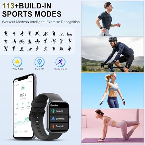 Jugeman Smart Watch for Men Women, 1.96" HD Smartatch(Answer/Make Calls), 113+ Sport Modes, Activity Fitness Tracker with Heart Rate/Sleep Monitor/Pedometer/Calories, IP68 Waterproof for Android iOS - Image 7