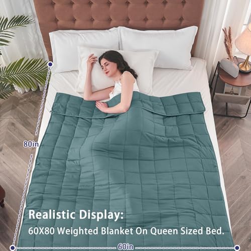 yescool Weighted Blanket for Adults (15 lbs, 60" x 80", Teal) Cooling Heavy Blanket for Sleeping Perfect for 140-160 lbs, Queen Size Breathable Blanket with Premium Glass Bead, Machine Washable - Image 2