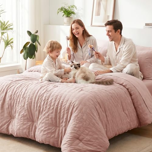 CozyLux Full Size Comforter Sets 7 Pieces Rose Gold Seersucker Bed in a Bag - Image 7