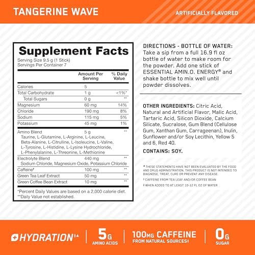 Optimum Nutrition Amino Energy Plus Focus Stick Packs, Tangerine Wave, 7Ct - Image 3