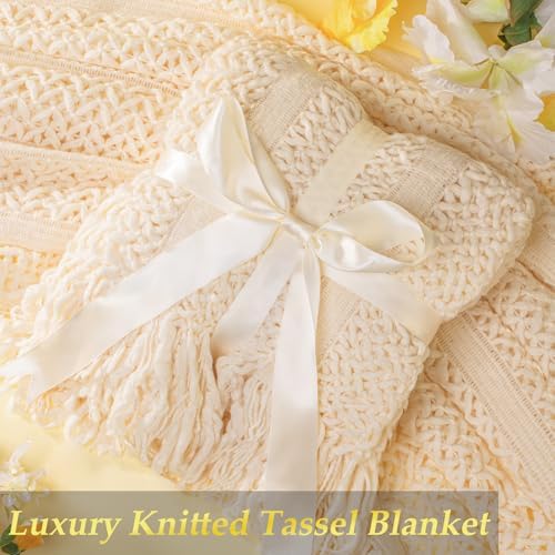 Gift Basket for Women, Self Care Set with Knitted Throw - Care Pkg - Beige - Image 5
