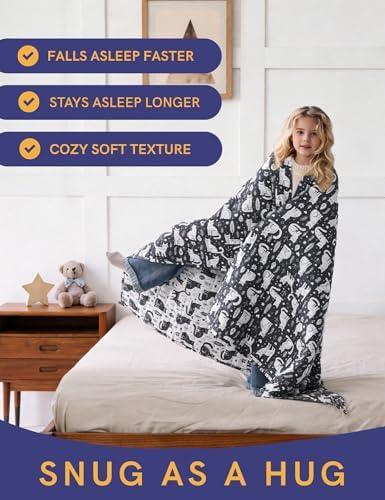 YnM Weighted Blanket Kids(41"x60" 7lbs) Washable Soft Heavy Blanket Throw for All-Season Weighted Blanket for Sleeping,Throw Size Breathable Blanket with Premium Glass Bead(Cat) - Image 3