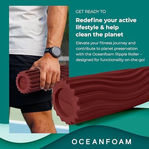 Oceanfoam Ripple Travel Foam Roller (11" x 3.35") Firm Mini Foam Roller for Physical Therapy, Deep Tissue Massage, Back Pain - High Density, Ergonomic Wave Textured - Yoga, Pilates, Exercise (Maroon) - Image 4