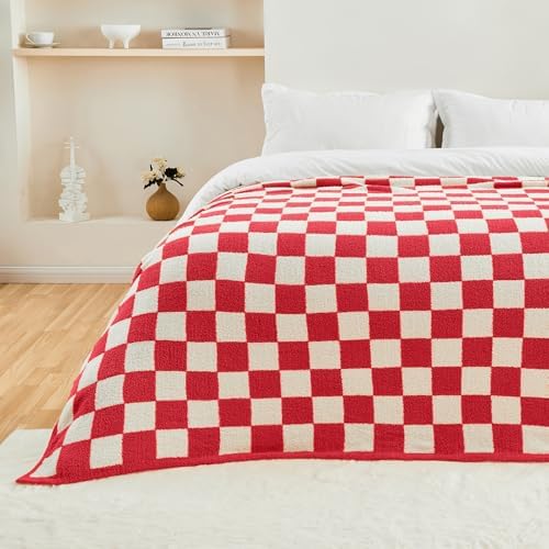 CozeCube Christmas Red Reversible Checkered Knit Throw Blanket 50"x60" - Image 7