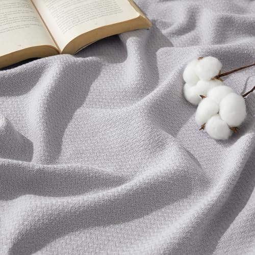 Bedsure 100% Cotton Blanket, Herringbone Weave, Full, Cool Grey by Unknown