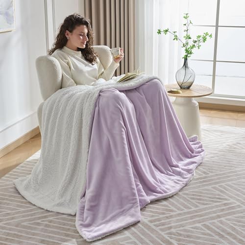 NANPIPER Warm Sherpa Blanket Queen Size for Bed, Soft Fleece for Winter, Fuzzy Plush Throw Gift for Women, Lavender 90x90 Inches by NANPIPER