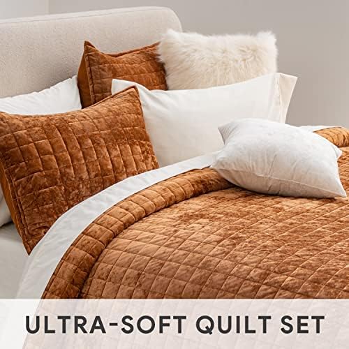RECYCO Velvet Quilt Set, Oversized Cal King 118"x106", Rusty Burnt Orange - Image 4