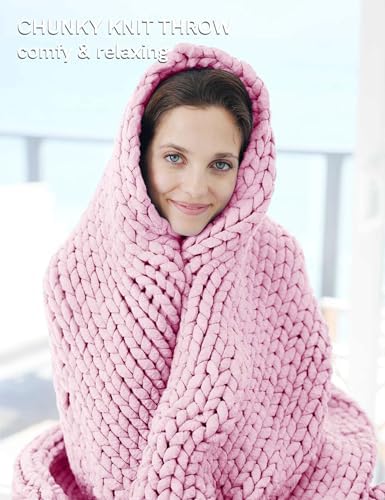 YnM Chunky Throw Blanket, Medium-Weight, Hand Knitted, Skin Friendly, Ventilated and Breathable, Machine Washable, Home Décor Piece for Couch, Sofa and Bed (Fancy Pink, 50x70 Inch) - Image 3