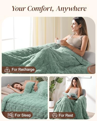 Kivik 15lbs Weighted Blanket for Adults, Checkered Fleece & Sherpa, 60"x80" - Image 5