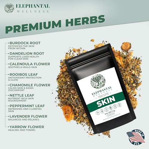 Elephantal Wellness Premium Skin Herbal Tea | Radiance & Clarity Support with Burdock, Dandelion, Calendula & Lavender | Non-GMO, Caffeine-Free, Handmade Loose Leaf Blend, 2oz Loose Leaf, 20 Servings - Image 3