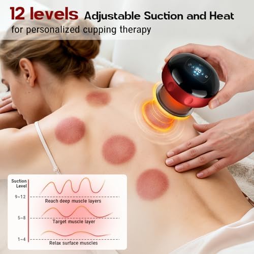 4 Pack Cupping Set, 7-in-1 Smart Cupping Therapy Massager. Red Light Cupping Therapy Set with 2 Modes for Targeted Pain Relief, Muscle Soreness,Tighter Skin,Cupping Kit with 20 Levels Suction and Heat - Image 4
